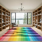 Vibrant Rainbow Gradient Offset Blocks Rug