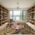 Pink Golden Tropical Foliage Abstraction Rug
