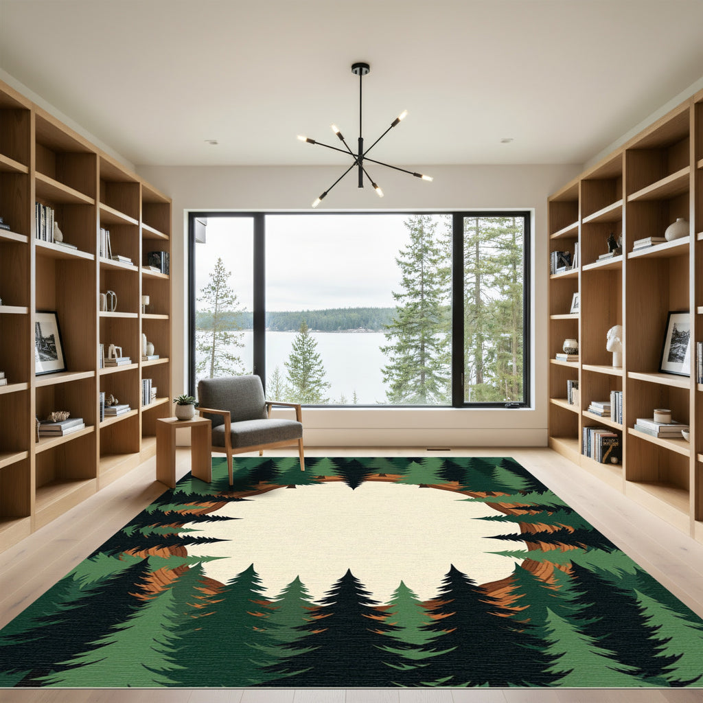 Earthy Pine Forest Circular Wood Ring Rug