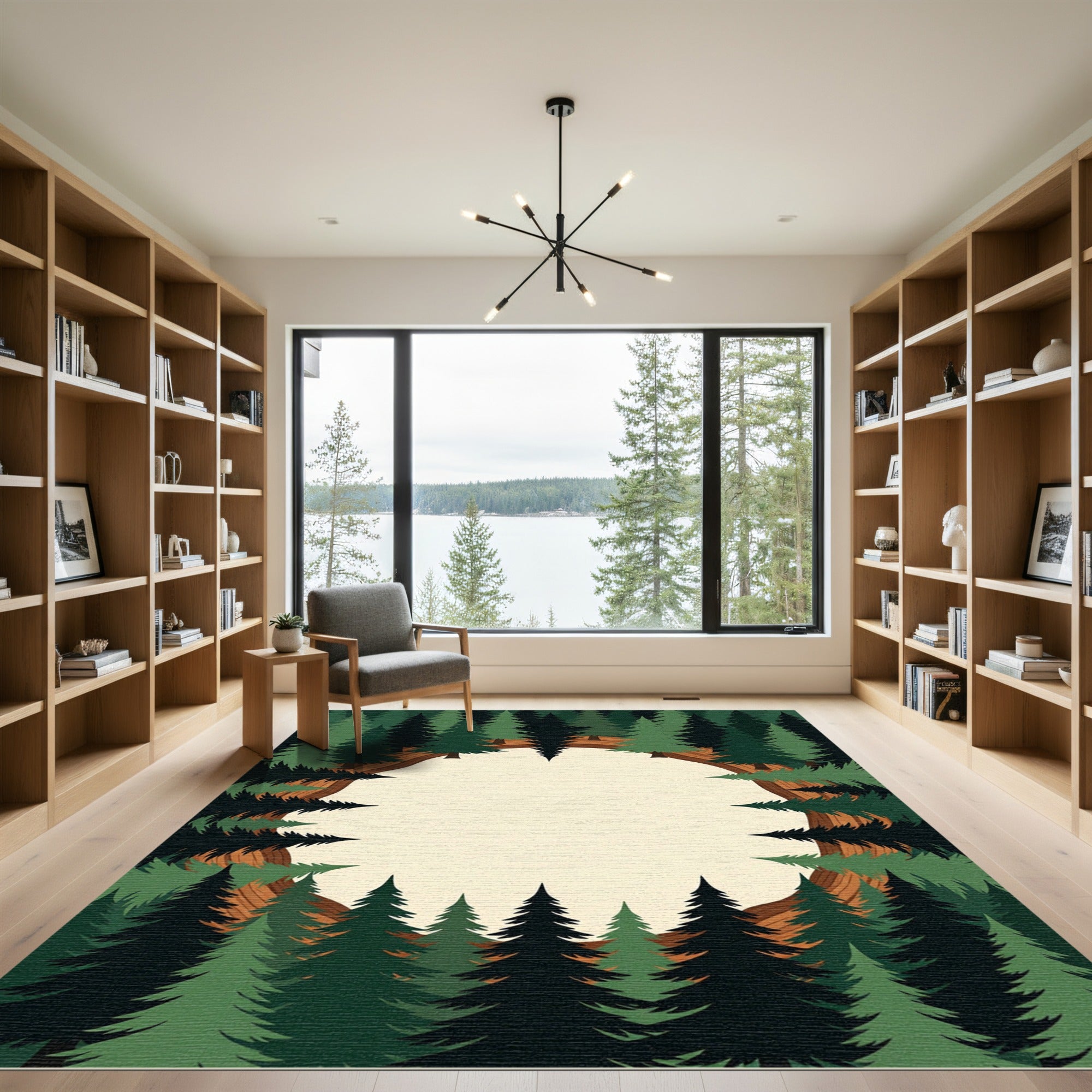 Earthy Pine Forest Circular Wood Ring Rug