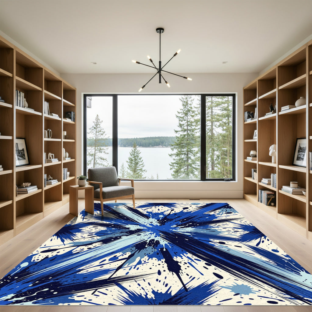 Explosive Blue Splash Burst Composed Rug