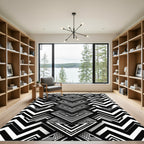 Black and White Geometric Zigzag Chevron Rug