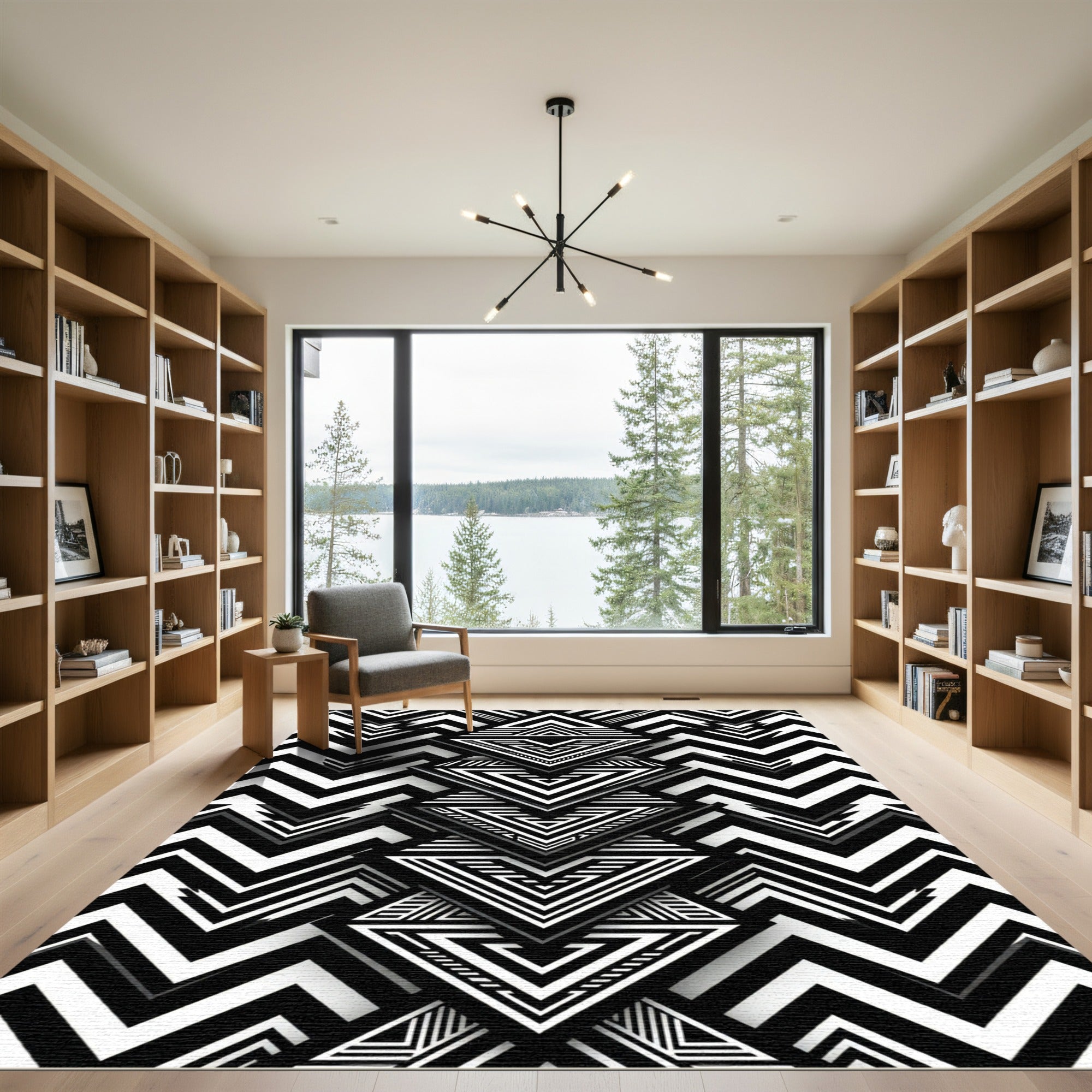 Black and White Geometric Zigzag Chevron Rug