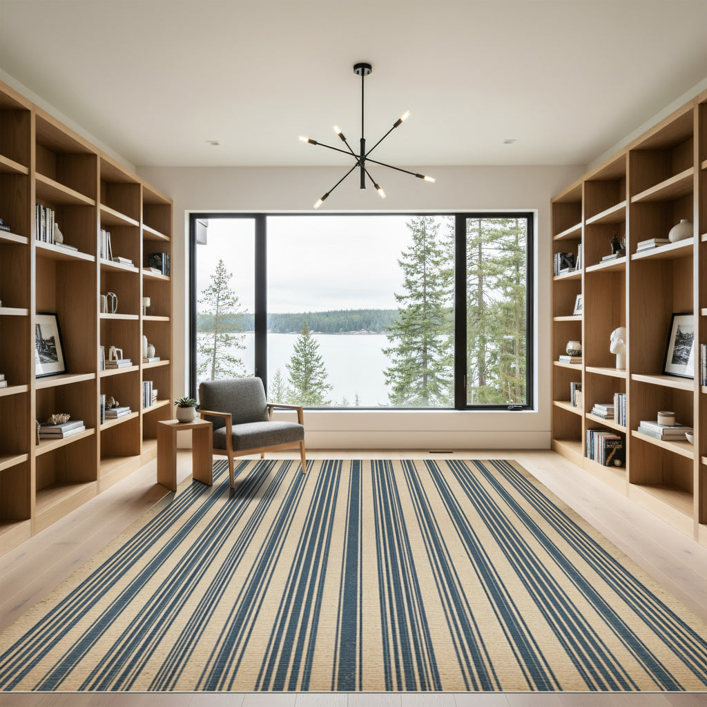 Vintage Blue Ticking Striped Wallpaper Rug