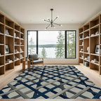 Navy and Gray Woven Plaid Cross Rug