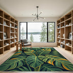 Lush Tropical Golden Leaf Foliage Rug
