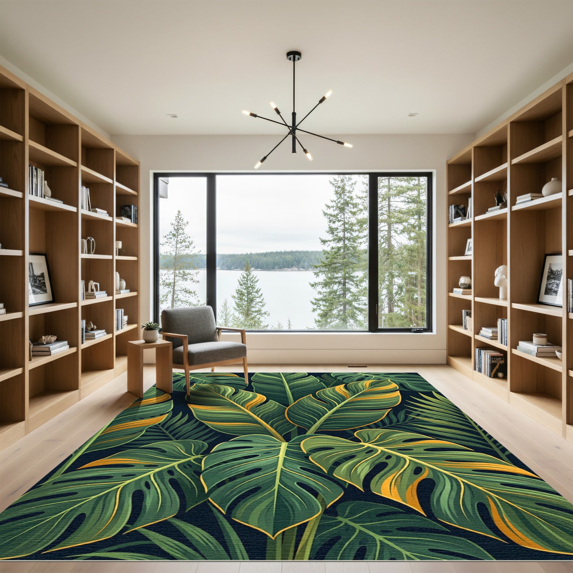 Lush Tropical Golden Leaf Foliage Rug