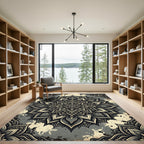 Dark Gray Floral Mandala Medallion Rug