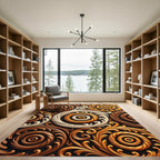 Ornate Brown Gold Scrollwork Flourish Rug
