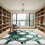 Modern Geometric Emerald Hexagon Grid Rug