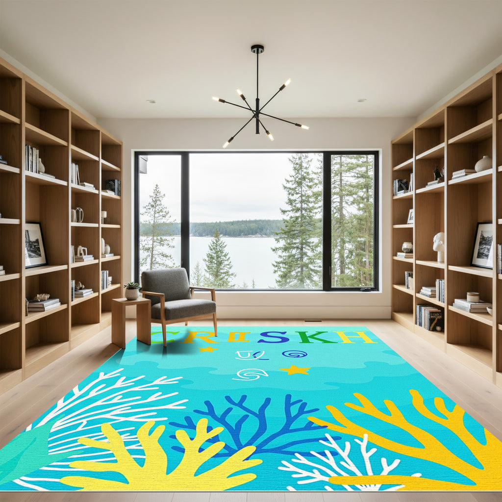 Colorful Coral Reef Aquatic Scene Rug