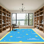 Yellow Sunbursts Blue Cloudy Sky Rug