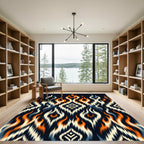 Fiery Orange Black Ikat Diamond Flame Rug