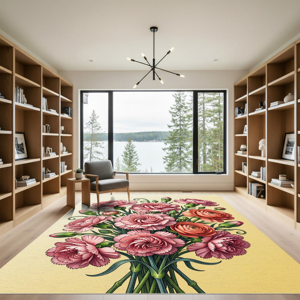 Soft Pink Carnation Botanical Bouquet Rug