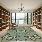 Sage Green Whimsical Butterfly Garden Rug