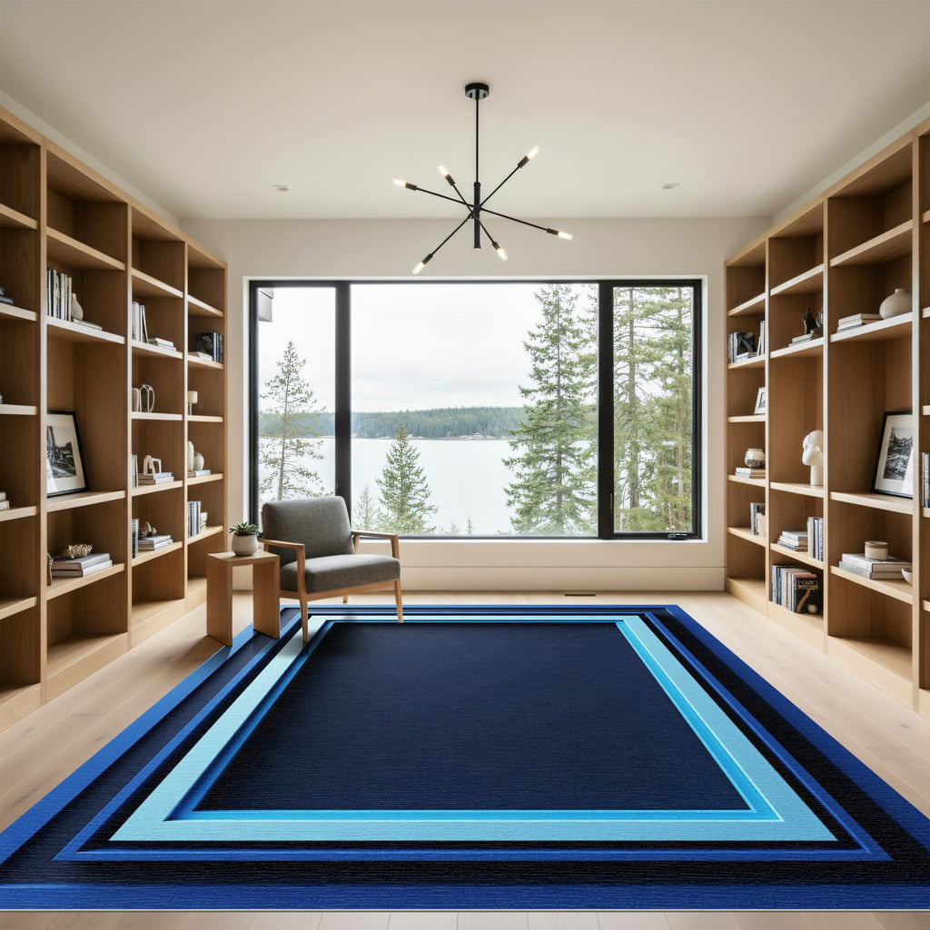 Ombre Blue Layered Rectangular Rug