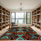 Teal Orange Hourglass Tribal Pattern Rug