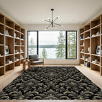 Ornate Charcoal Gold Damask Scroll Rug