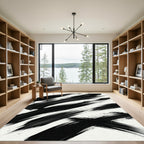 Bold Black Abstract Ink Brush Stroke Rug