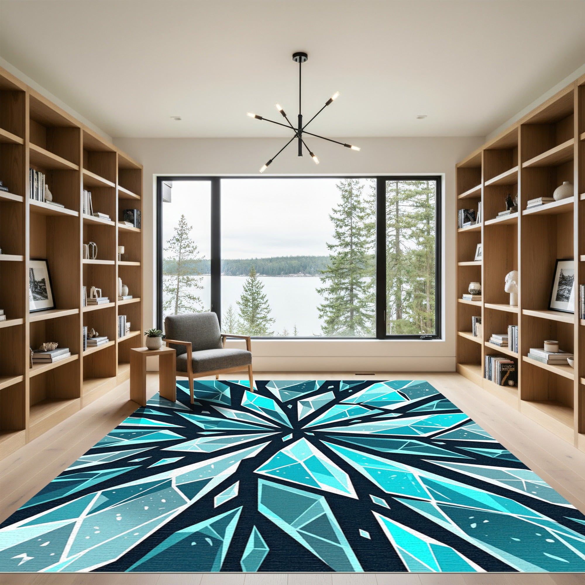 Geometric Cyan Sharded Ice Crystal Rug