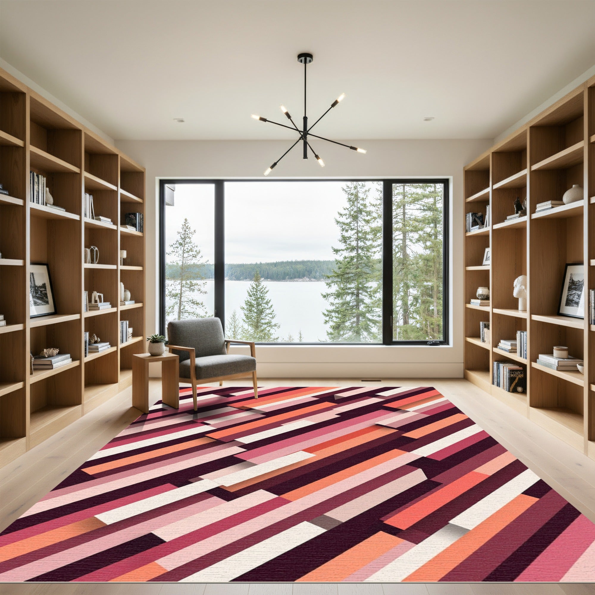 Modern Abstract Coral Geometric Stripe Rug