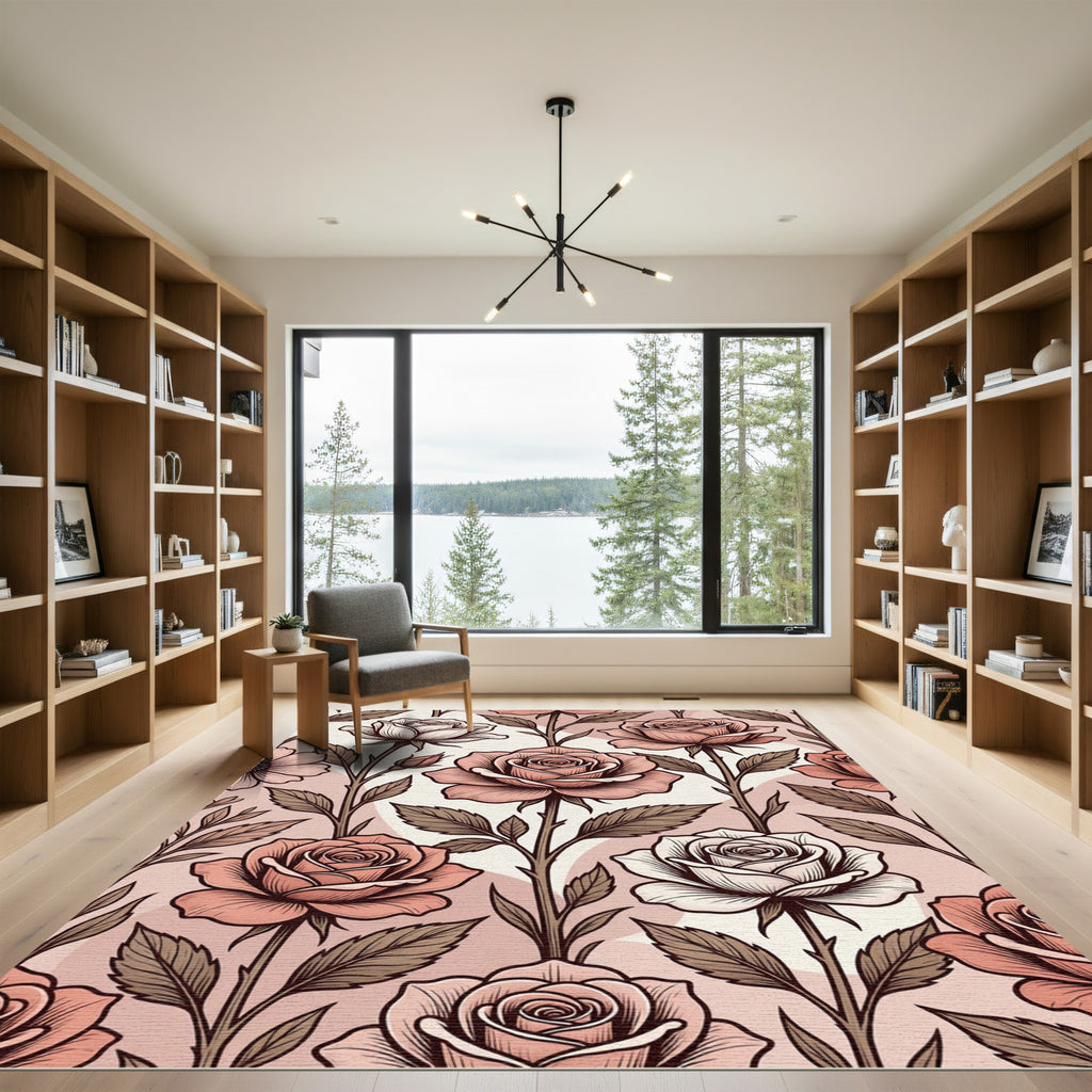 Blush Pink Rose Garden Floral Rug