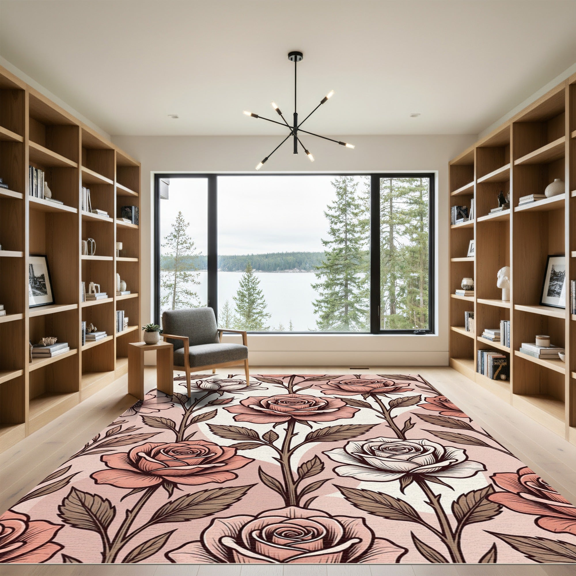Blush Pink Rose Garden Floral Rug