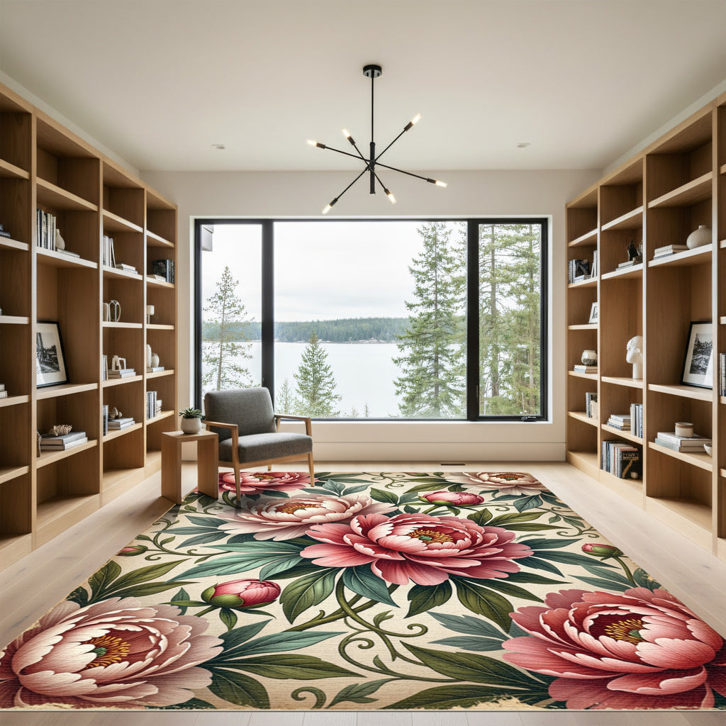 Vintage Pink Peony Botanical Garden Rug