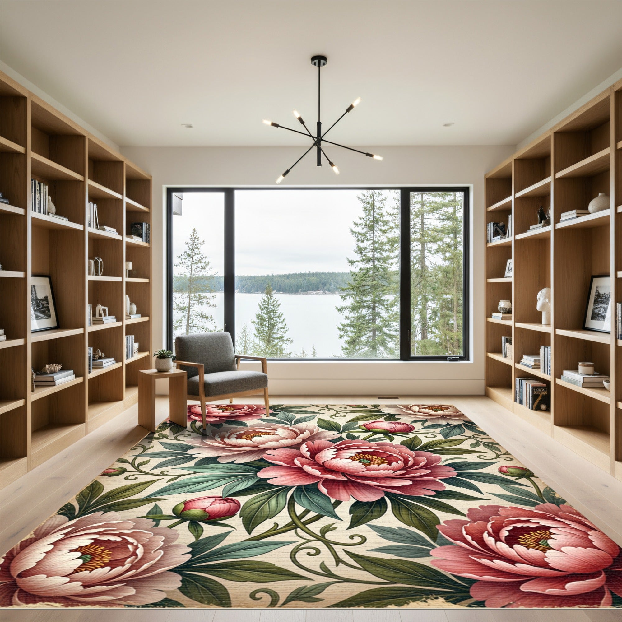 Vintage Pink Peony Botanical Garden Rug