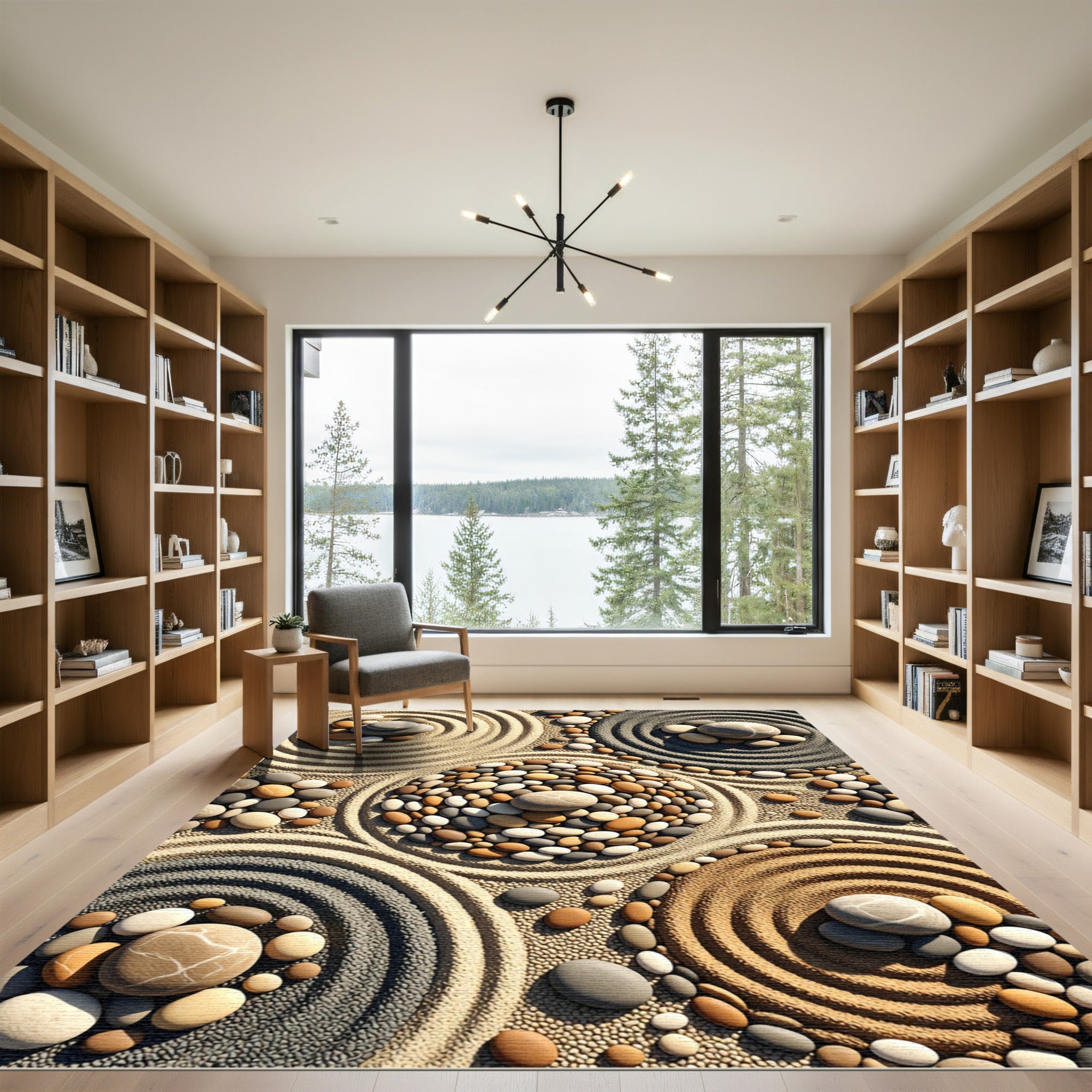 Zen Round Pebble Stone Earth Mosaic Rug