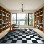 Wavy Black and White Checkered Rug