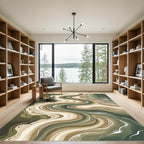 Organic Olive Green Abstract Swirl Rug