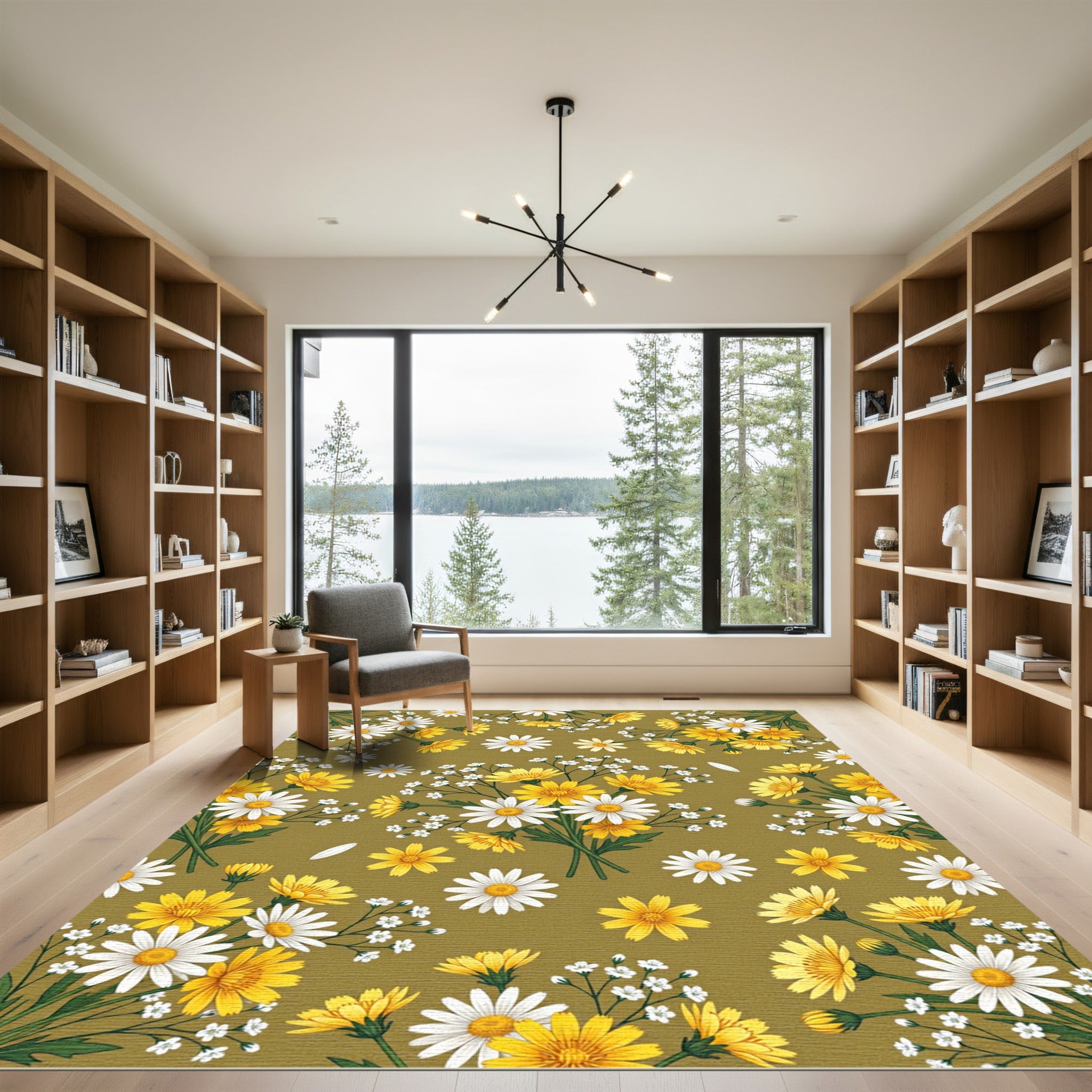Earthy Olive Golden Daisy Meadow Rug