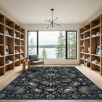 Dark Floral Chrysanthemum Art Nouveau Rug