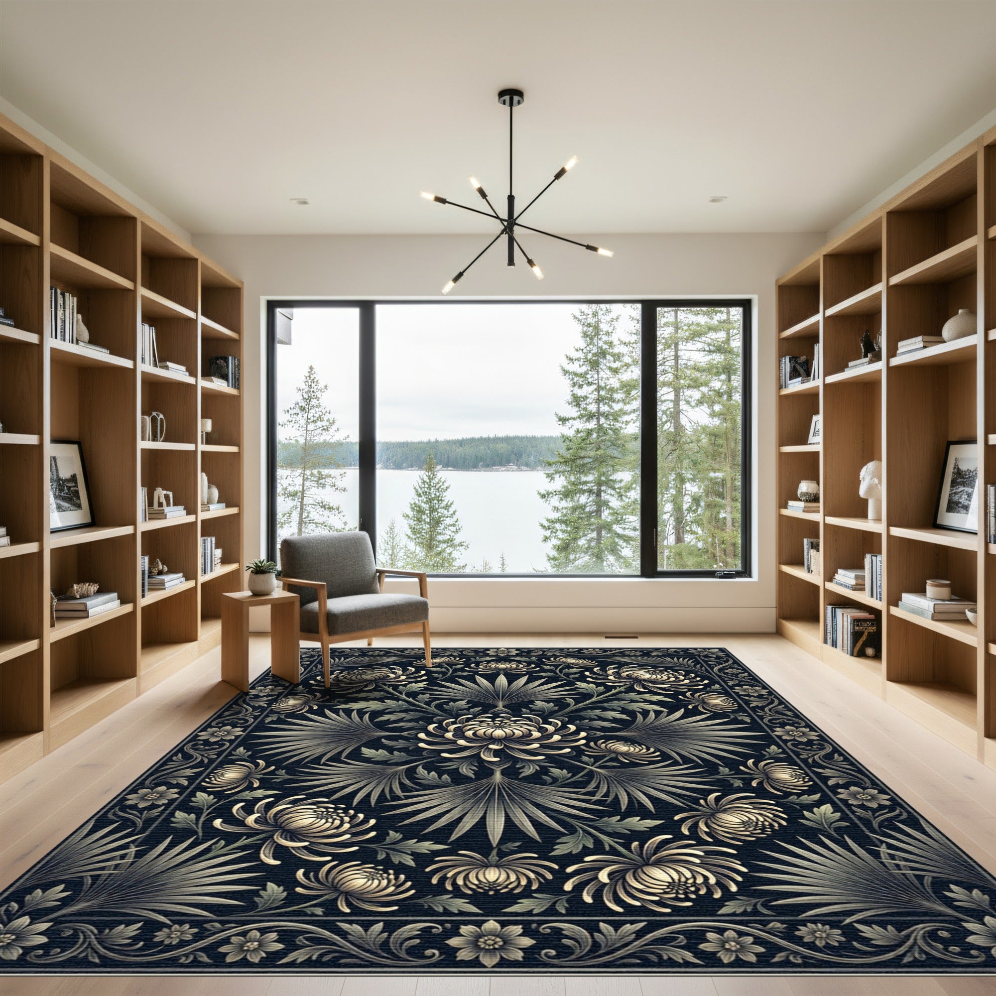 Dark Floral Chrysanthemum Art Nouveau Rug