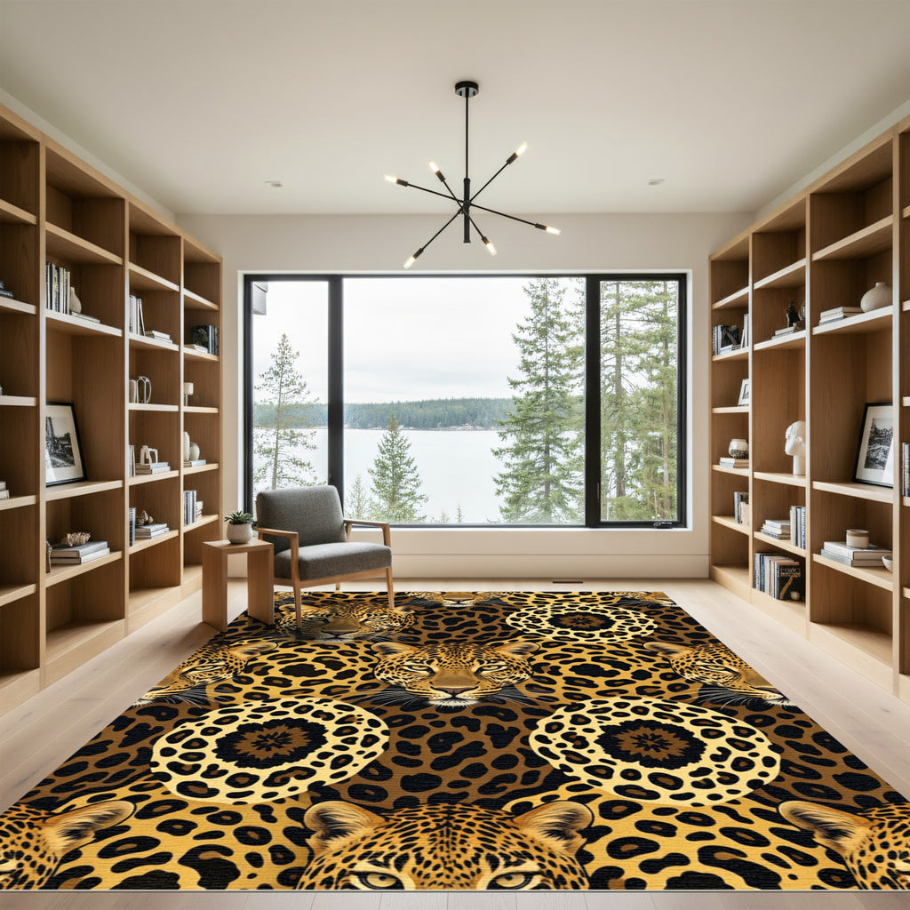 Golden Jaguar Leopard Wildlife Circles Rug