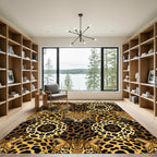 Golden Jaguar Leopard Wildlife Circles Rug