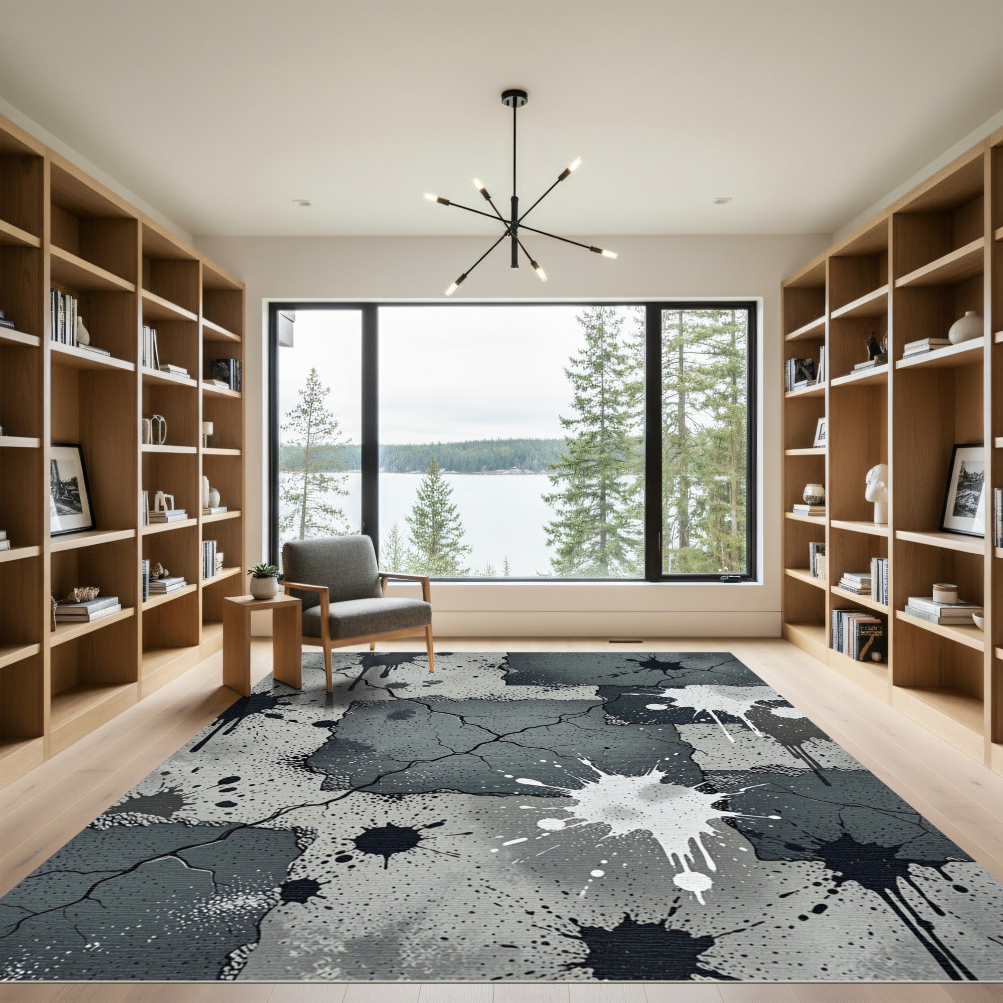 Cracked Concrete Splatter Abstract Rug