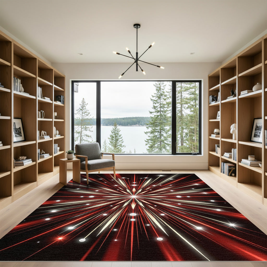 Radiant Red Burst Starburst Rug