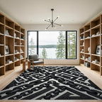 Dark Black Chain Greek Key Rug