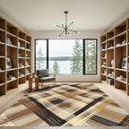 Earthy Brown Diagonal Plaid Weave Rug