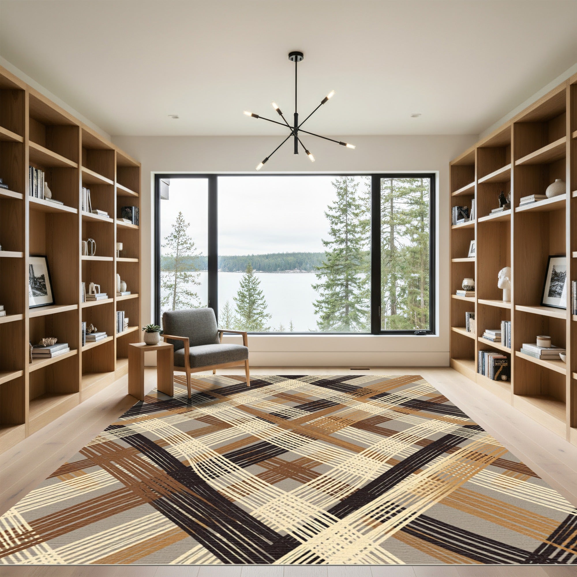 Earthy Brown Diagonal Plaid Weave Rug