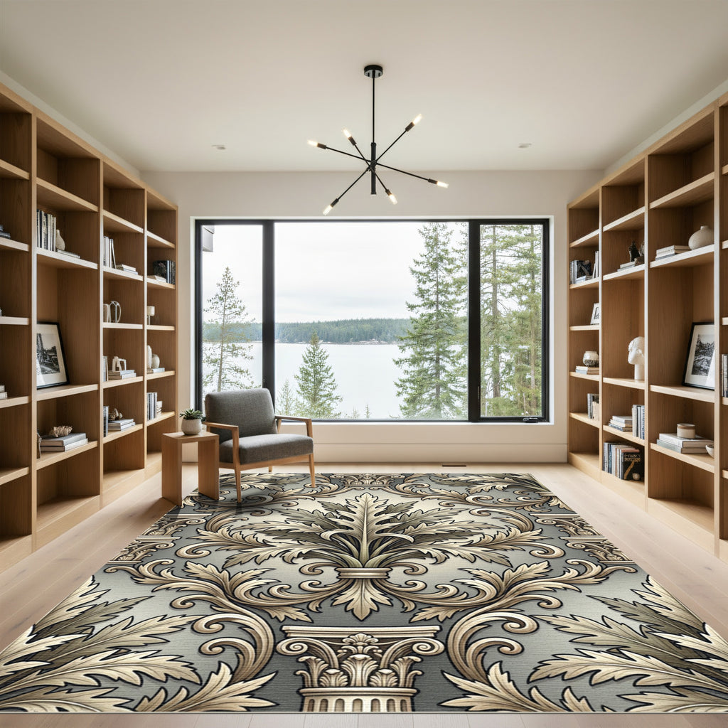 Ornate Acanthus Leaf Scrollwork Rug