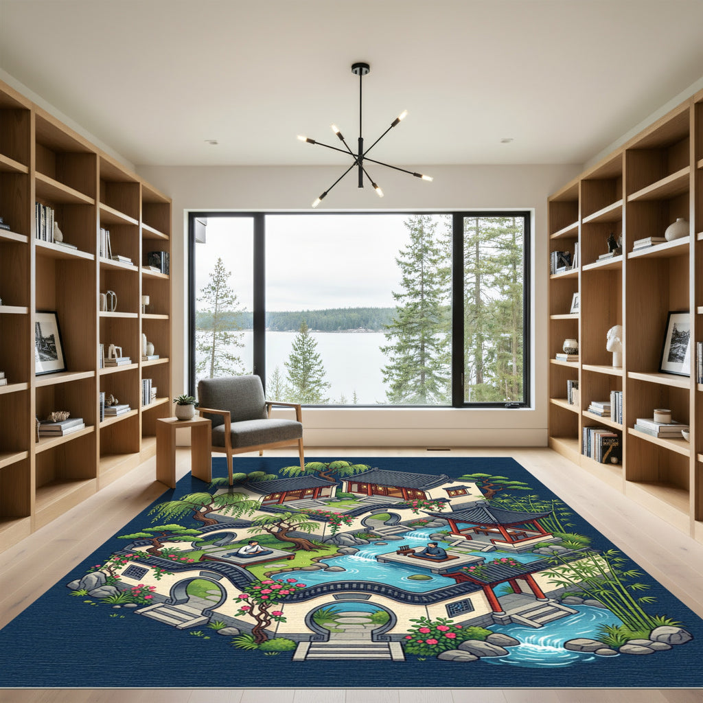 Serene Zen Garden Pavilion Landscape Rug