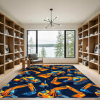 Yellow Construction Vehicle Isometric Graphic Rug