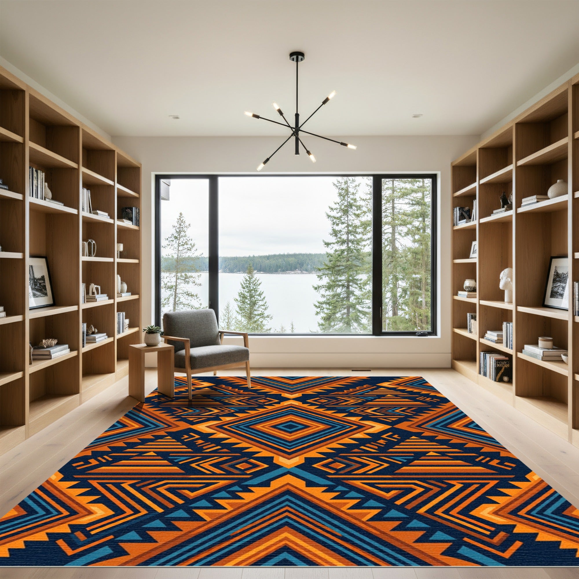 Bold Geometric Diamond Aztec Navy Gold Rug