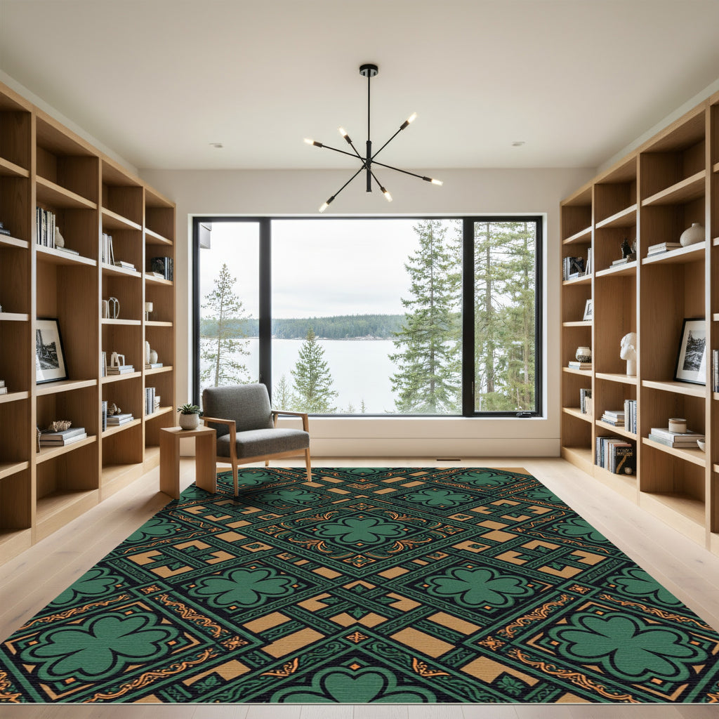 Emerald Clover Geometric Art Deco Tile Rug