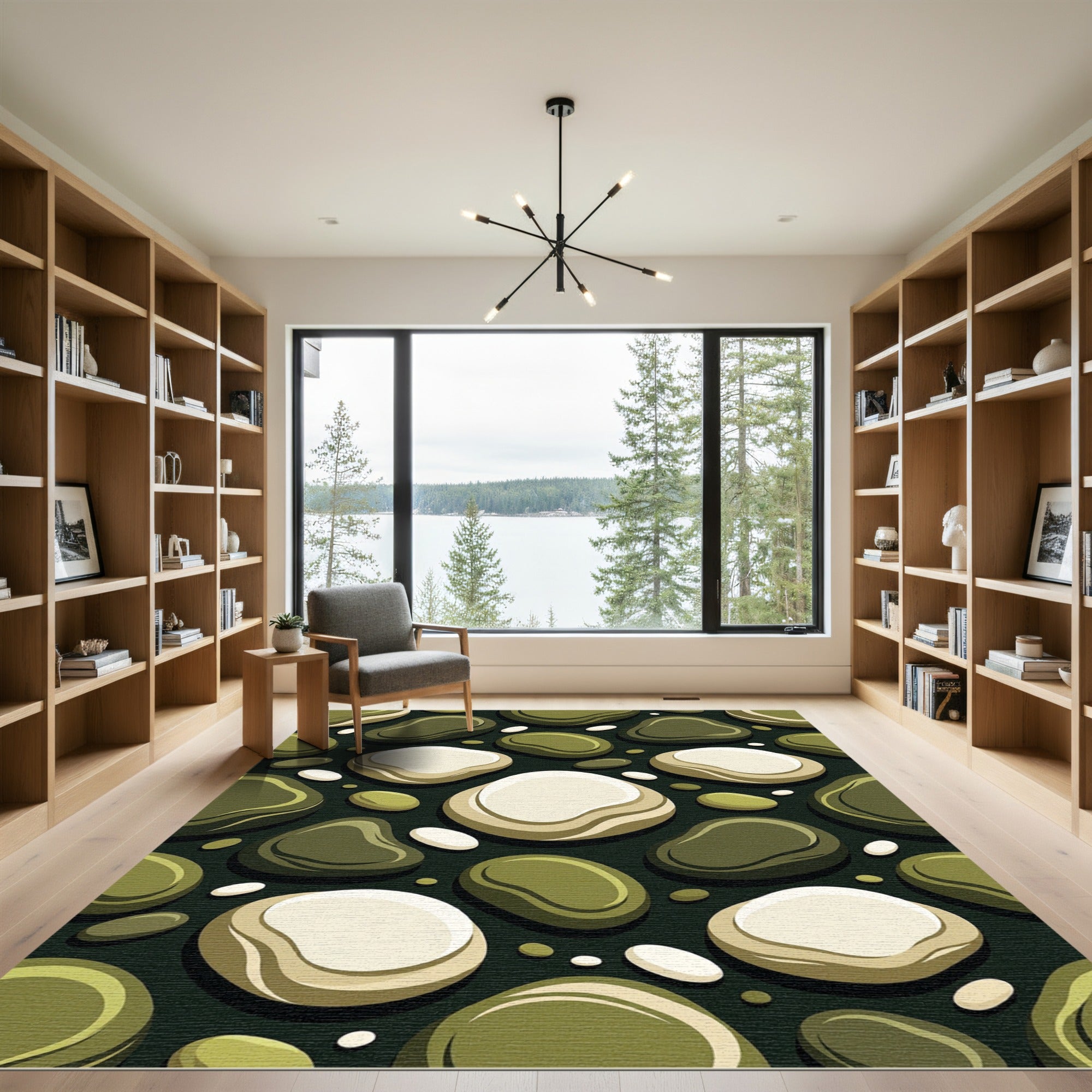Olive Abstract Pebble Shape Rug
