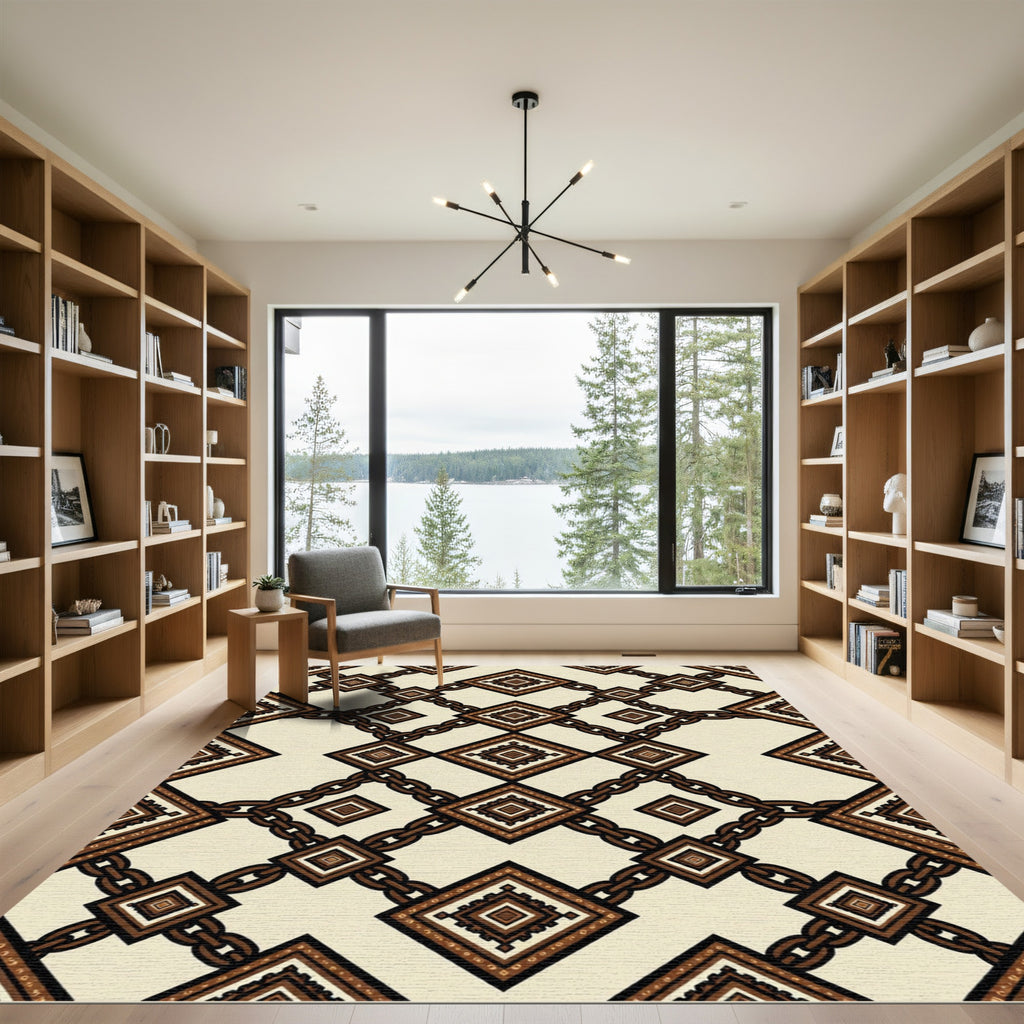 Brown Chain Geometric Diamond Rug