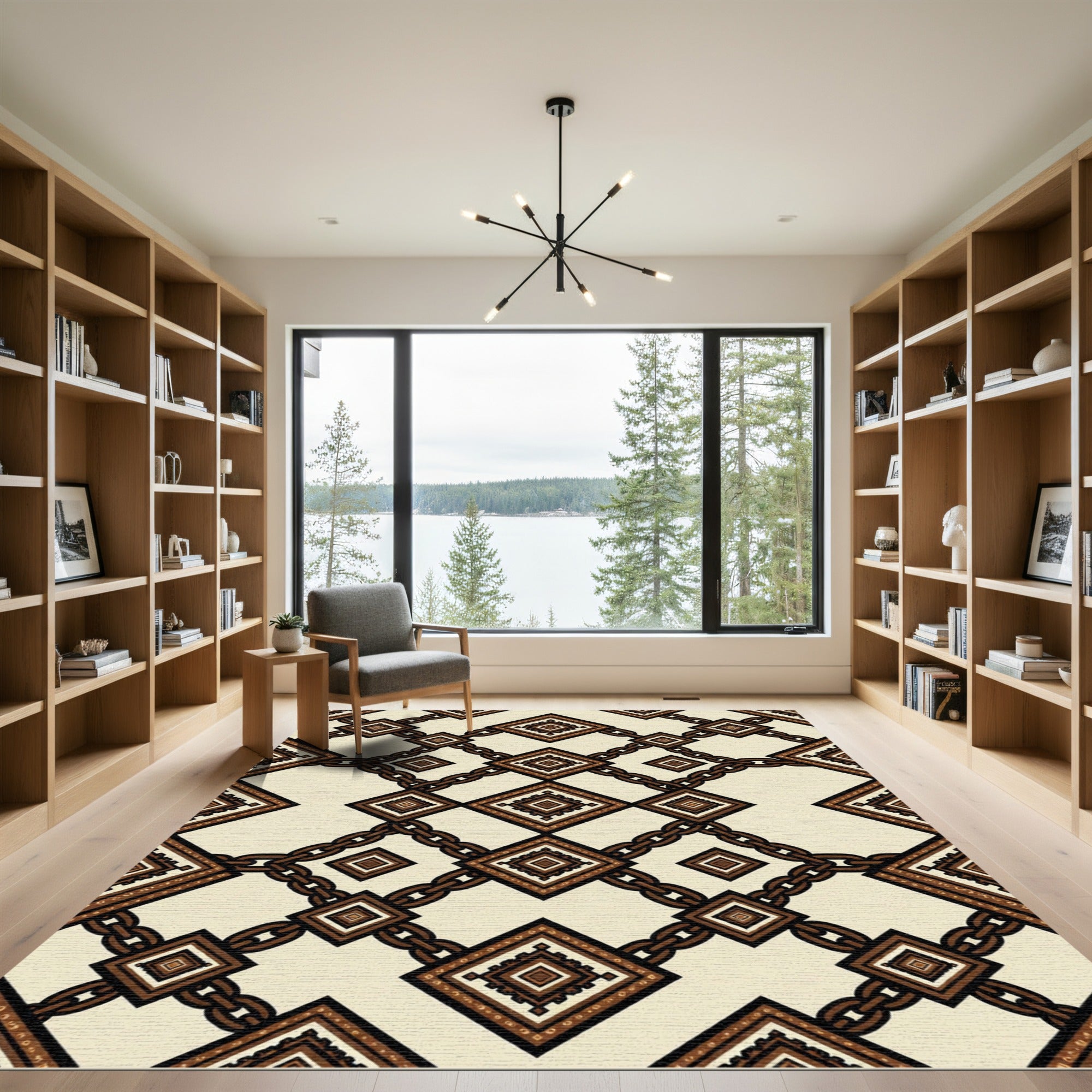Brown Chain Geometric Diamond Rug